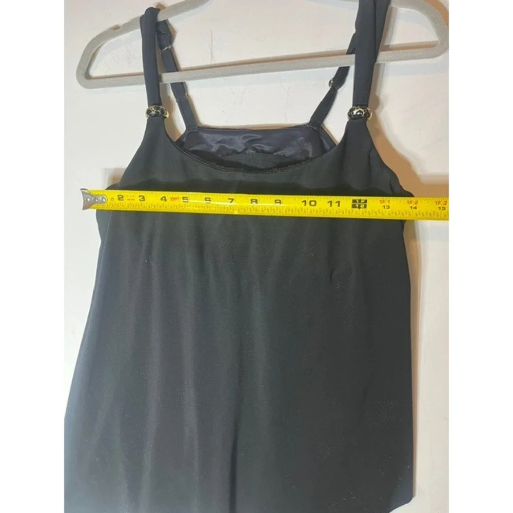 Miraclesuit Womens Black Tiered Tankini Swim Top Gold Hardware Size 8 6513026